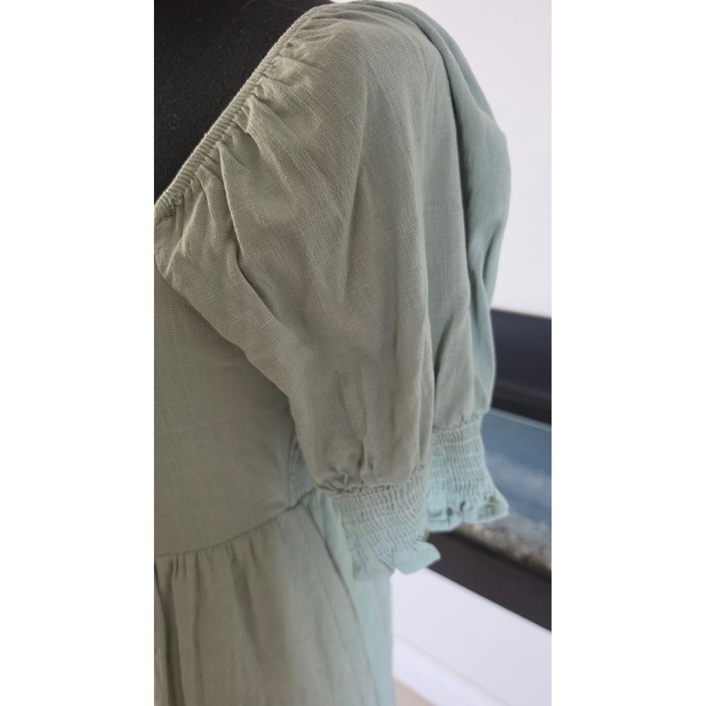 Altar'd State Sage Green Smocked Back Puff Sleeve Cottagecore Mini Dress Boho S